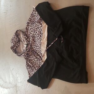 Shein M Leopard Colorblock Pullover Hoodie Sweatshirt